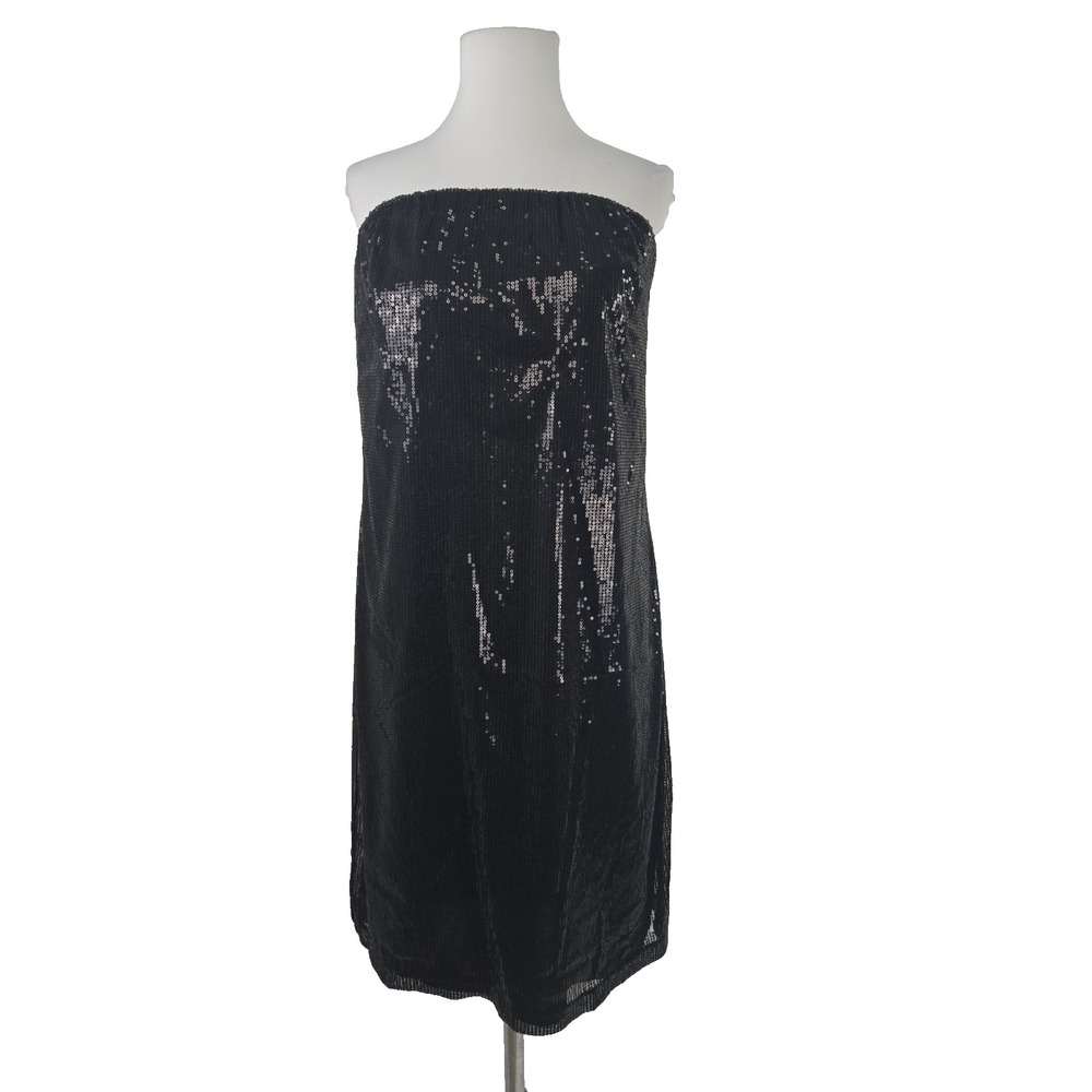 Eloquii Size 14W Black Sequin Strapless/removable Spaghetti Strap Party Dress